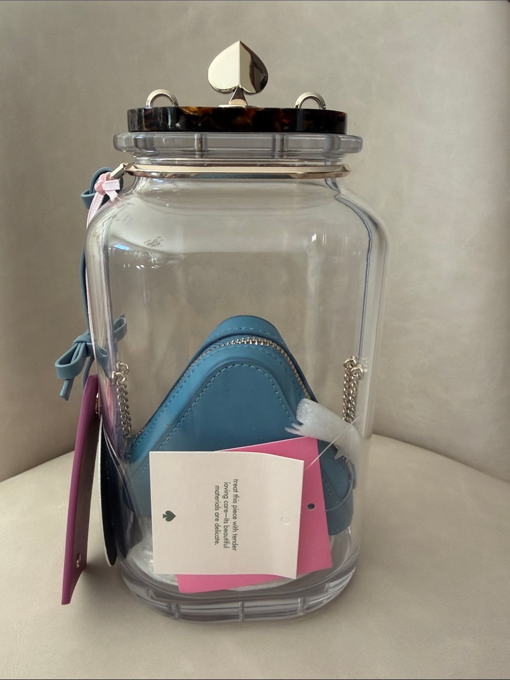 Kate Spade X Disney clear jar crossbody with blue Alice applique and pink tag - Picture 3 of 13